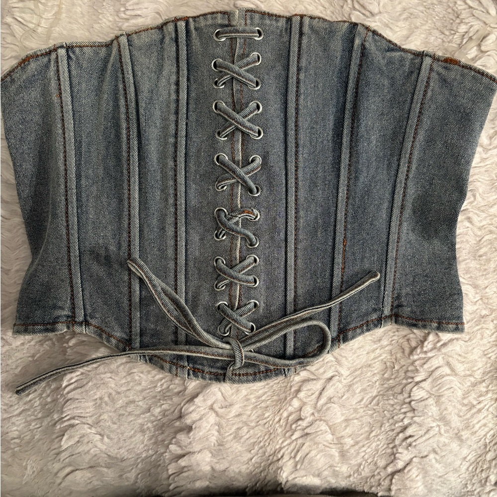 Windsor Denim Lace-Up Crop Top